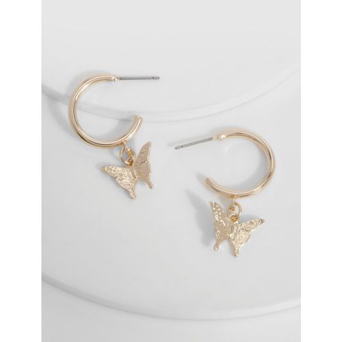 Butterfly Hoop Earrings, Metallics - boohoo - Modalova