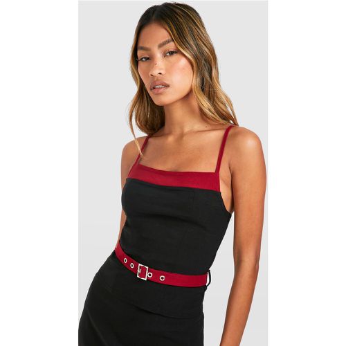 Contrast Detail Belted Top, Negro - boohoo - Modalova