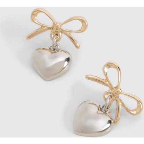 Orecchini pendenti misti in metallo con fiocco & cuore - boohoo - Modalova
