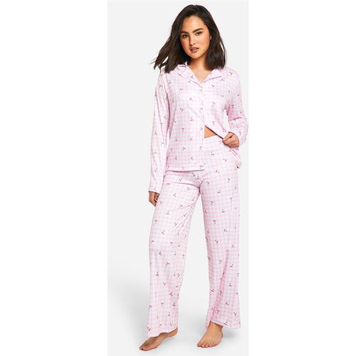 Cherry Gingham Button Up Pyjama Set - boohoo - Modalova
