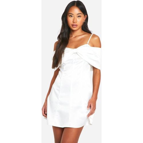 Bardot Bow Satin Mini Dress, Bianco - boohoo - Modalova