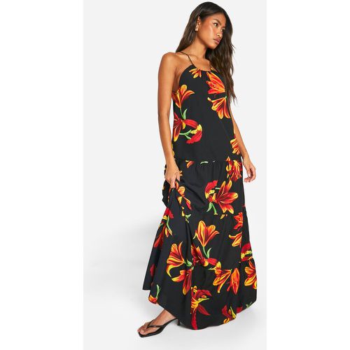 Floral Halterneck Maxi Dress, Negro - boohoo - Modalova