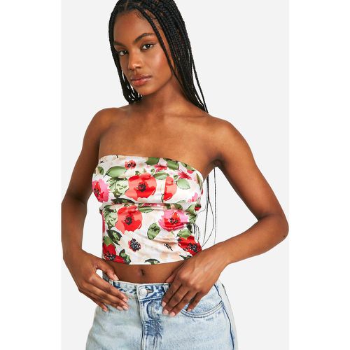 Top Tall Palabra De Honor De Raso Con Estampado De Flores - boohoo - Modalova