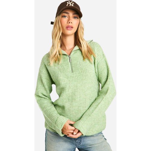 Maglione in maglia spessa morbida con zip corta - boohoo - Modalova