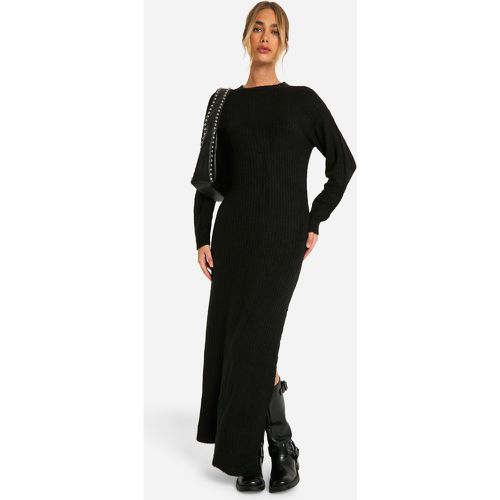 Vestito longuette in maglia a coste morbide con spacco laterale - boohoo - Modalova