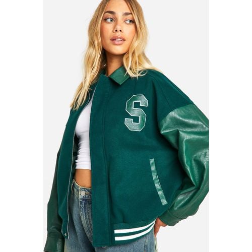 Chaqueta Bomber Oversize Con Mangas De Cuero Sintético - boohoo - Modalova