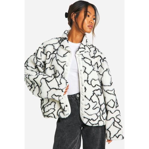 Chaqueta Recta De Borreguito Sintético Con Estampado Abstracto - boohoo - Modalova