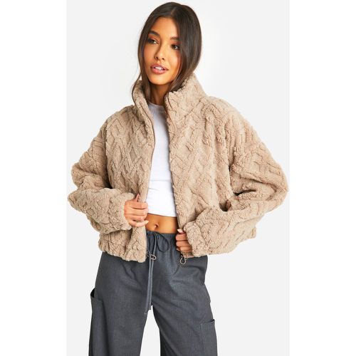 Chaqueta Bomber Recta De Borreguito Sintético Con Chevrones - boohoo - Modalova