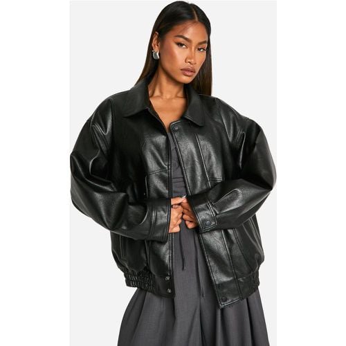 Chaqueta Bomber Oversize De Cuero Sintético Con Forro De Borreguito Sintético - boohoo - Modalova