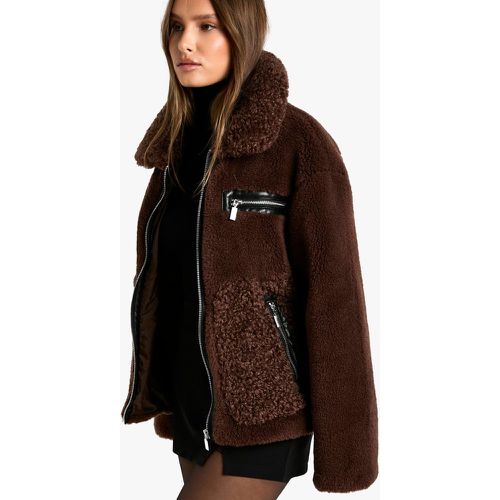 Chaqueta De Aviador De Pelo Sintético Mixto - boohoo - Modalova