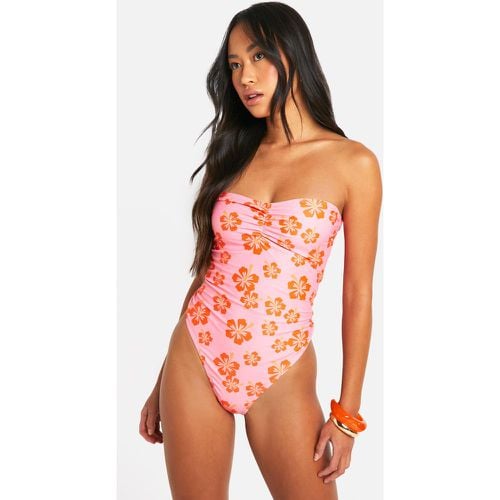 Bañador Palabra De Honor Fruncido Con Estampado De Flores Tropicales - boohoo - Modalova