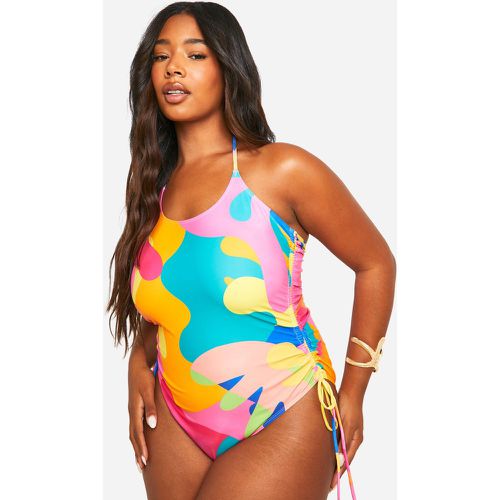 Plus Ruched Side Abstract Print Swimsuit - boohoo - Modalova