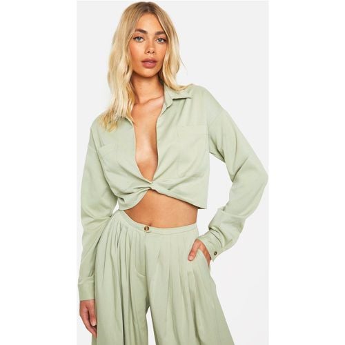 Camicia rilassata effetto lino con dettagli attorcigliati - boohoo - Modalova