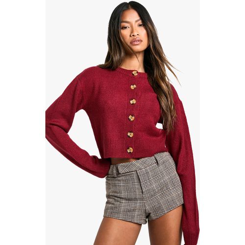 Cardigan corto a girocollo in maglia morbida con maniche a sbuffo - boohoo - Modalova