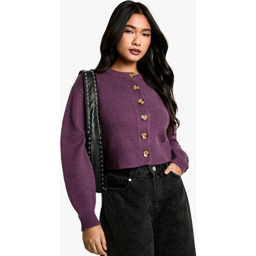 Cardigan corto a girocollo in maglia morbida con maniche a sbuffo - boohoo - Modalova