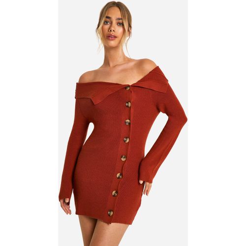 Vestido Mini De Punto Y Canalé Premium Con Solapa Y Botones - boohoo - Modalova