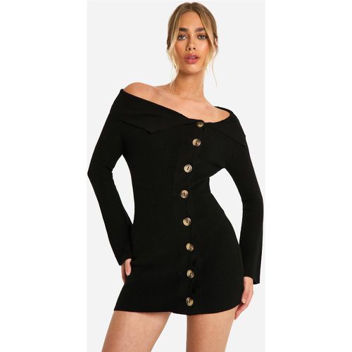 Vestido Mini De Punto Y Canalé Premium Con Solapa Y Botones - boohoo - Modalova