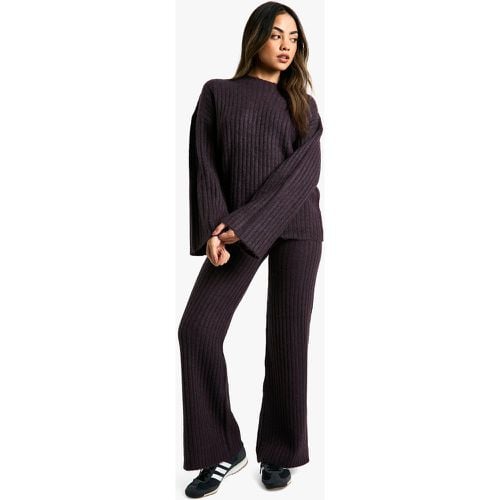 Conjunto De Punto Suave Y Canalé Grueso De Pantalón De Punto Y Jersey Oversize Con Cuello De Caja - boohoo - Modalova