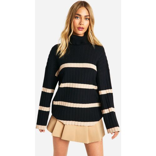 Maglione a coste spesse a righe con collo alto - boohoo - Modalova