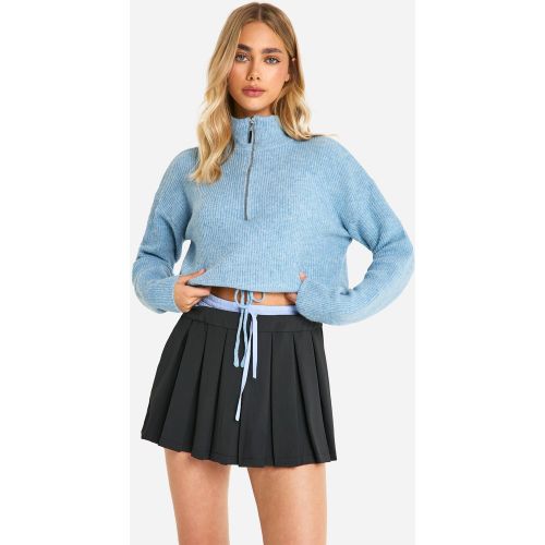 Maglione con laccetti, zip e collo a imbuto - boohoo - Modalova