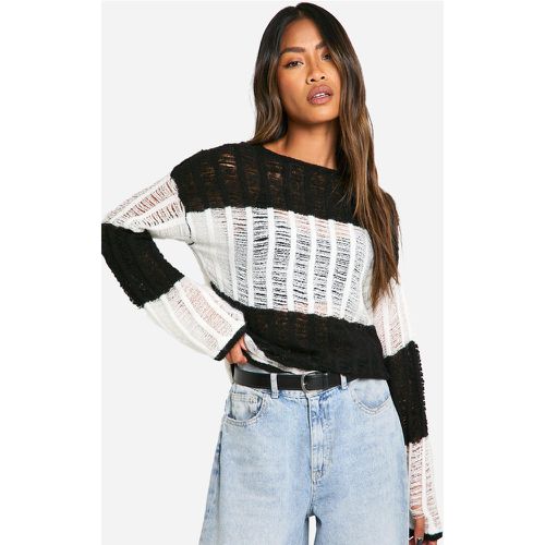 Maglione oversize semi-trasparente in maglia smagliata a righe - boohoo - Modalova