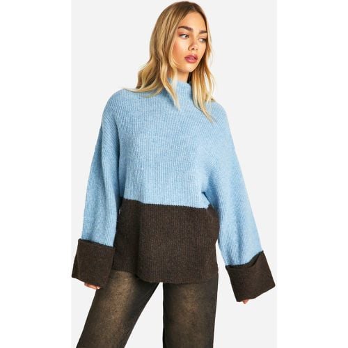 Maglione a collo alto a blocchi di colore - boohoo - Modalova