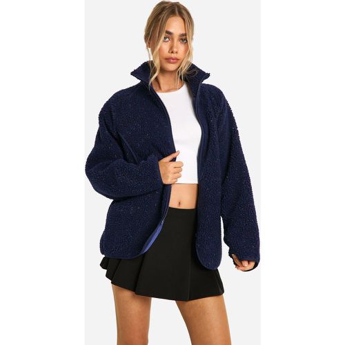 Chaqueta Oversize Texturizada De Borreguito Sintético Con Cremallera - boohoo - Modalova