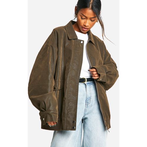 Chaqueta Bomber Oversize De Cuero Sintético Efecto Vintage - boohoo - Modalova