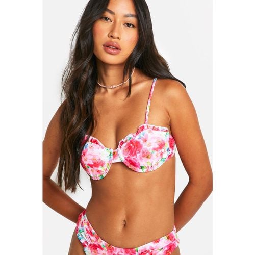 Top bikini a fiori con ferretto e arricciature - boohoo - Modalova