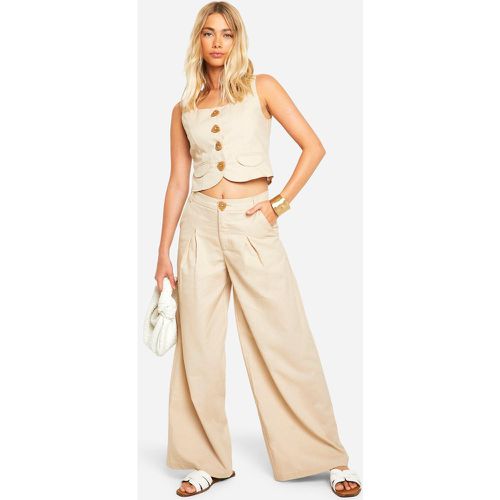 Pantaloni effetto lino con pieghe - boohoo - Modalova