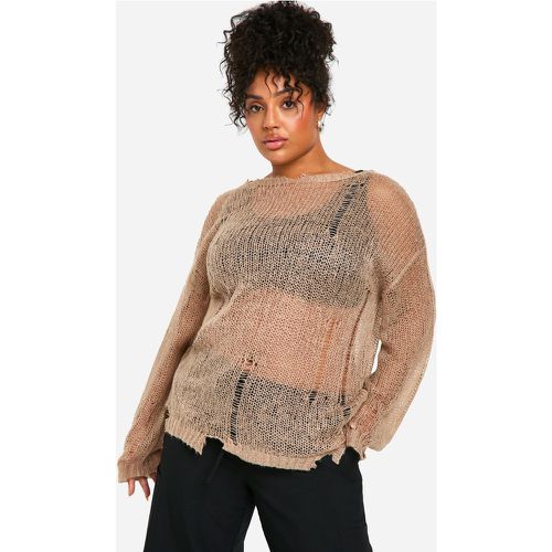 Maglione leggero Plus Size oversize semi-trasparente effetto smagliato - boohoo - Modalova