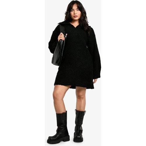 Miniabito Plus Size oversize in pile borg con colletto - boohoo - Modalova