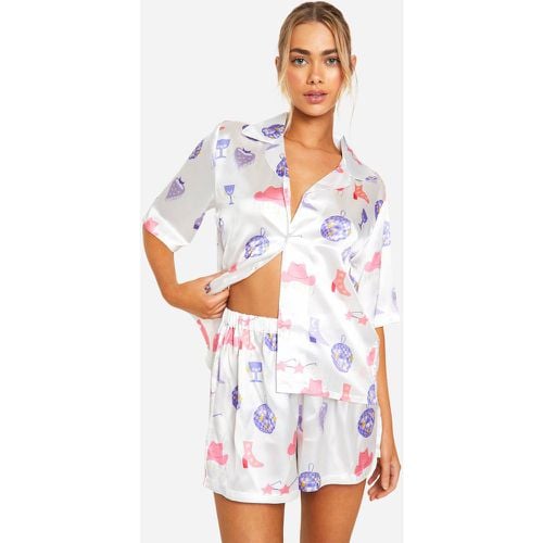 Pijama Corto De Raso Con Estampado Western - boohoo - Modalova