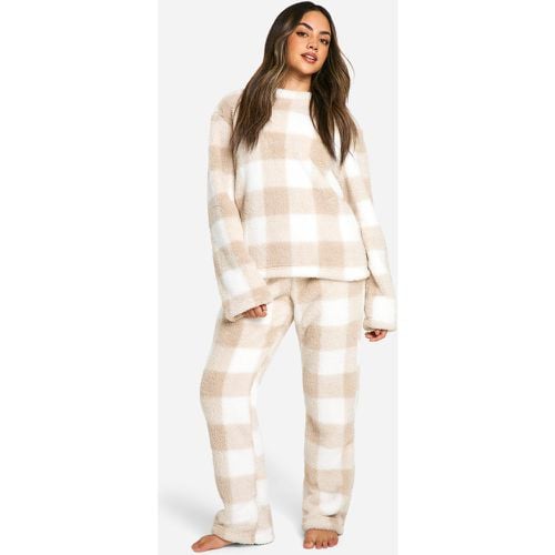 Set Loungewear da casa a quadri tono su tono - felpa & pantaloni - boohoo - Modalova