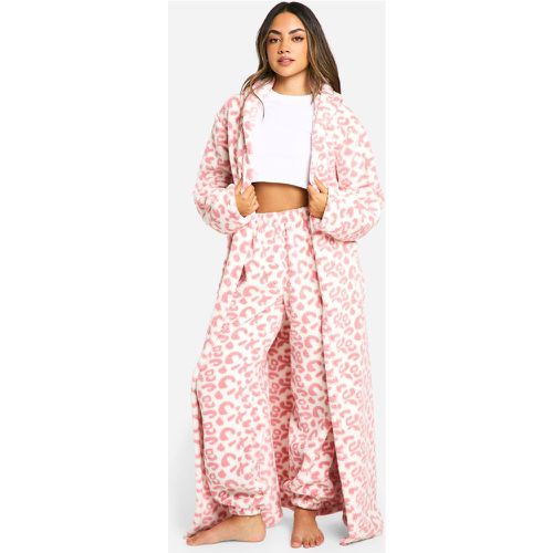 Bata Maxi De Forro Polar Con Estampado De Leopardo Rosa - boohoo - Modalova