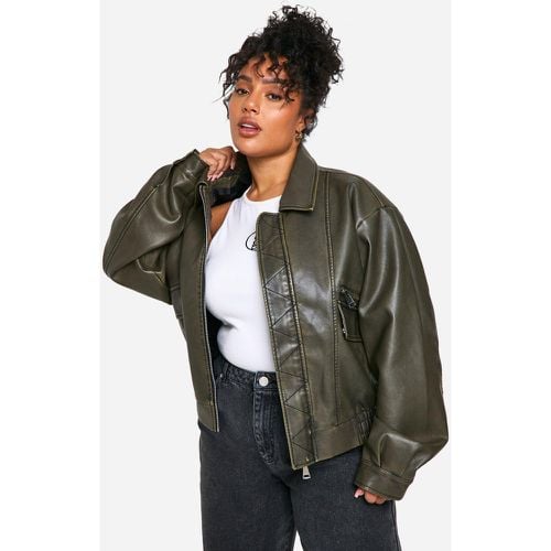 Chaqueta Bomber Plus Vintage De Cuero Sintético - boohoo - Modalova