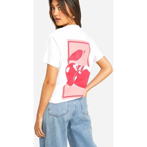 T-shirt oversize con stampa di ciliegie cromate sul retro - boohoo - Modalova