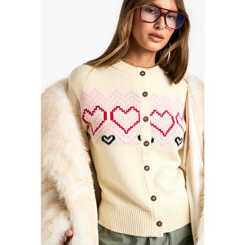 Cardigan natalizio con bottoni e motivi Fairisle a cuore - boohoo - Modalova