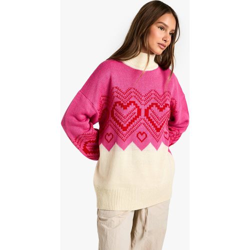 Jersey Navideño De Cuello Vuelto Con Corazones Y Farislie - boohoo - Modalova