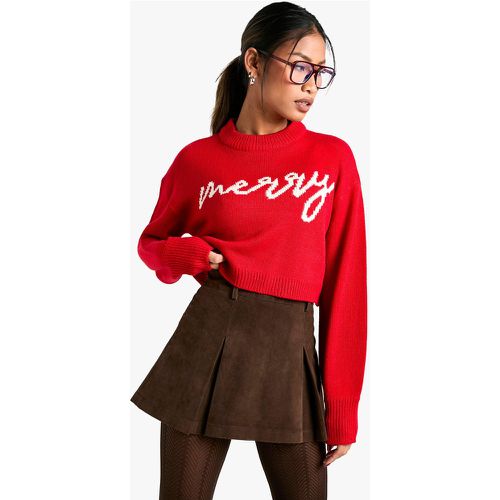 Maglione natalizio corto con slogan Merry - boohoo - Modalova