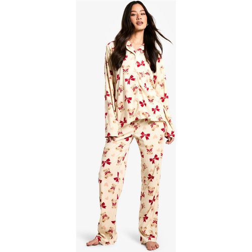 Pijama Tall De Forro Polar Con Estampado De Oso Y Lazo - boohoo - Modalova