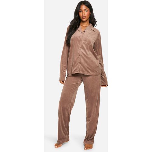 Pijama Tall De Terciopelo Y Forro Polar Con Botones - boohoo - Modalova