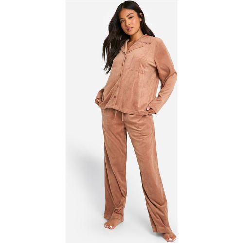 Pijama Petite De Terciopelo Y Forro Polar Con Botones - boohoo - Modalova