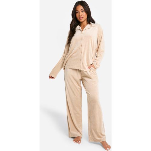 Pijama Petite De Canalé Y Forro Polar Con Botones - boohoo - Modalova