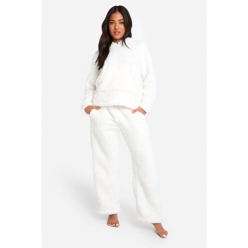 Set Petite in fleece morbida con cappuccio & pantaloni tuta a gamba ampia - boohoo - Modalova