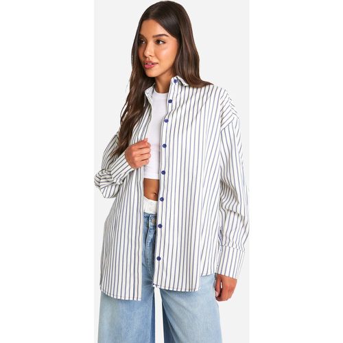 Camisa Oversize De Rayas, Azul - boohoo - Modalova