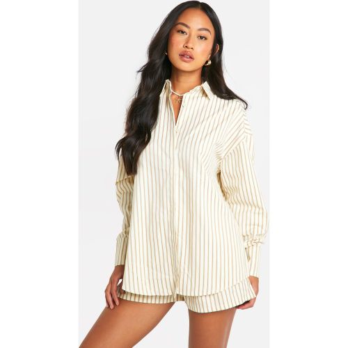 Camicia oversize a righe, Bianco - boohoo - Modalova