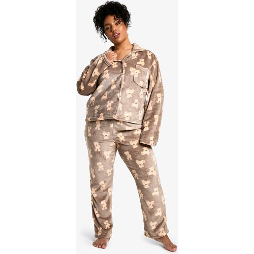 Pijama Plus De Forro Polar Con Botones Y Estampado De Osito - boohoo - Modalova