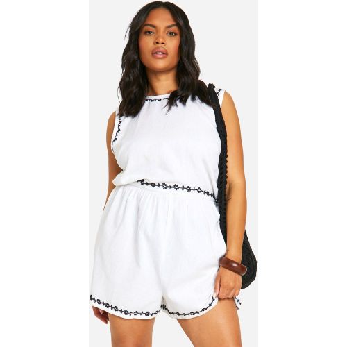 Mono Plus Corto De Lino Con Bordado - boohoo - Modalova