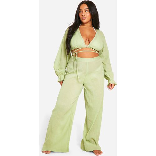 Plus Tie Front Top And Trouser Beach Coord - boohoo - Modalova
